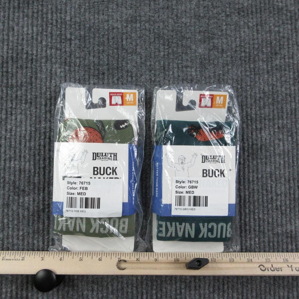 Duluth Trading Boxer Briefs Mens M Green Buck Naked Pattern Microfiber 2 Pk NWT